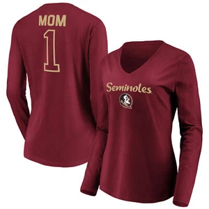Women's Garnet Florida State Seminoles #1 Mom Long Sleeve V-Neck T-Shirt - Picture 1 of 3