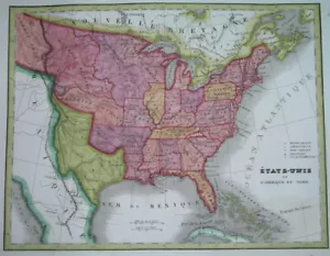 1844 rare ORIGINAL MAP UNITED STATES TEXAS REPUBLIC NEW YORK OHIO FLORIDA CANADA - Picture 1 of 9