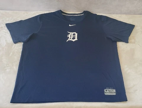 Detroit Tigers Shirt Mens Large MLB Nike Dri-Fit Short Sleeve Top Navy Blue Cover