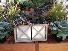 NEW wooden X Design Decorative Melrose Planter w 2 tin planters - no plants