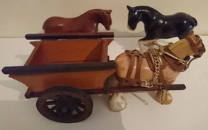 Shire Horses & Wooden Cart/Wagon - Ceramic Figurines - Vintage - Bild 1 von 6