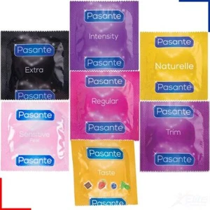Pasante Condoms Regular Trim Extra Safe Delay Ribbed Dots Intensity Flavours - Picture 1 of 10