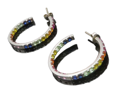 Pendientes de aro redondos brillantes de topacio multicolor de plata de ley 925 EG6981 Foto 1 de 4