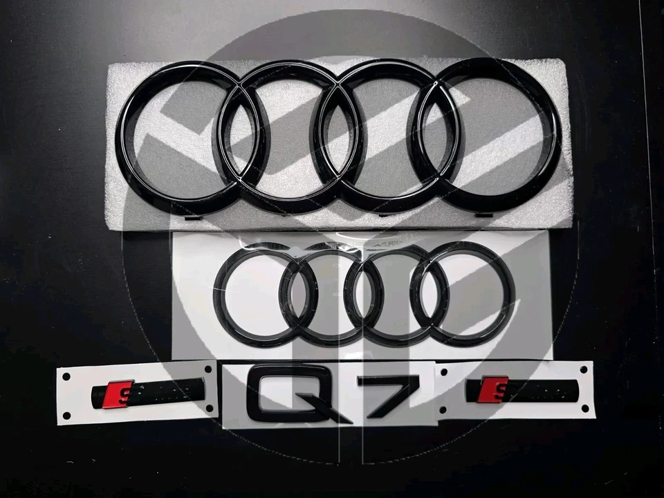 Audi Q7 2016+ Insignias Negro Brillante REJILLA/BOTA/GUARDABARROS JUEGO COMPLETO Inc 2 X S-Line - Imagen 1 de 1