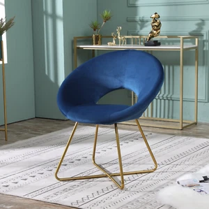 Slatina Blue Silky Velvet Upholstered Accent Chair with Gold Tone Finished Base - Picture 1 of 10