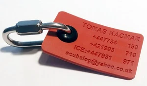 Personalized Medical /ID/ Info silicone TAG for BCD, dive bag, key ring Scuba - Picture 1 of 9