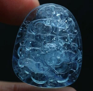 54.6Ct Natural Aquamarine fluorescent Carving Flower Quartz Pendant Polished - Picture 1 of 5