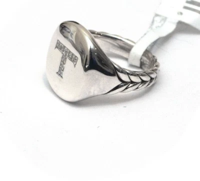 Anillo DAVID YURMAN Nuevo Pavé Inicial Letra T Pinky en Diamante y Plata Talla 3.5 Foto 1 de 4