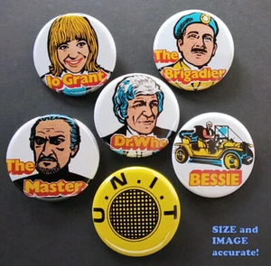 SUGAR SMACKS DOCTOR WHO Set of 6 CLASSIC 32mm size RETRO REPRO BADGES! - Picture 1 of 3