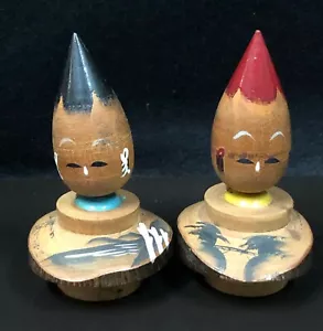 Bambole giapponesi in legno Kokeshi spazzola coppia Kawaii vintage testa affilata da collezione - Foto 1 di 8