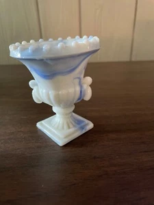 Akro Agate NYC Vogue Merc Co  BLUE & White Swirl Small Urn Vase - Picture 1 of 5