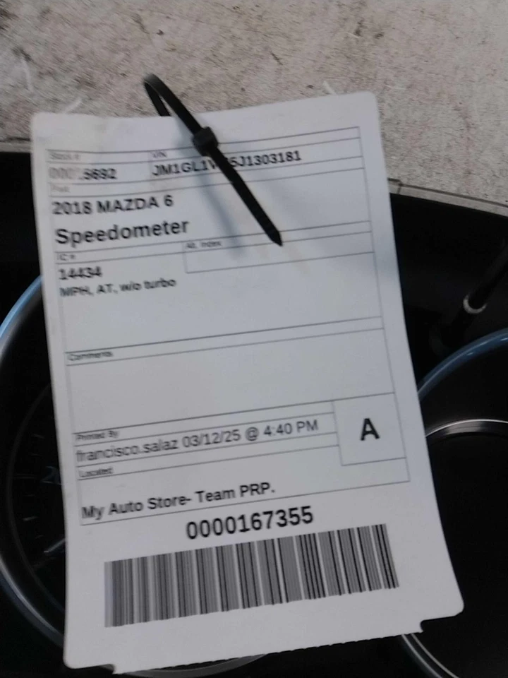 Used Speedometer Gauge fits: 2018 Mazda 6 MPH AT w/o turbo Grade A - Image 1 of 4