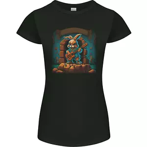 A Fierce Rabbit Playing the Guitar Rock Music Womens Petite Cut T-Shirt - Picture 1 of 3