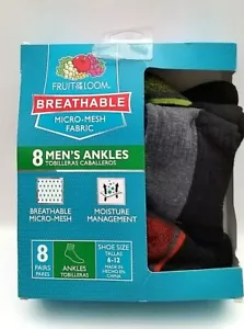 Fruit of the Loom New Men's 8pairs Breathable Micro Mesh Fabric Socks Size 6-12 - Picture 1 of 10
