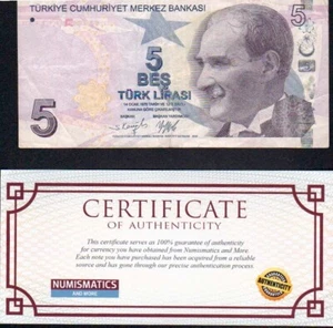 Türkei 5 Lira 2009 UMLAUF nicht zertifiziert USA Verkäufer COA Paket - Bild 1 von 2