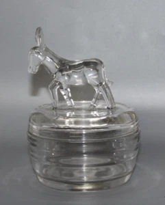 Vintage Jeanette Glass Donkey Covered Powder Trinket Jar EAPG - Picture 1 of 8