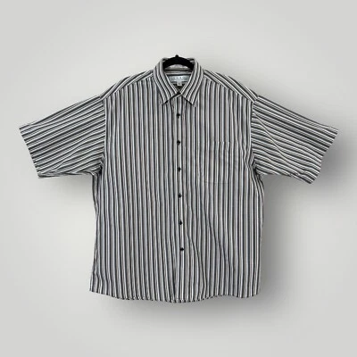ENRO Dress Shirt Mens Size XL Striped Gray Short Sleeves 100% Cotton - Изображение 1 из 4