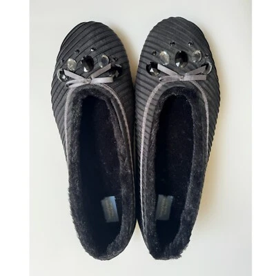 Zapatillas planas Simply Vera Wang negras adornadas con pedrería cinta moño nuevas sin etiquetas L Foto 1 de 4