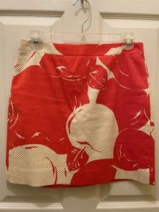 J Crew Orange White Apples A Line Mini Skirt Embossed Cotton Size 2  - Picture 1 of 3