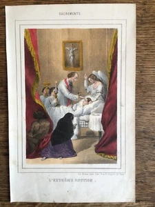 Bouasse Lebel Lithographie couleur 19ème religieuse : Sacrements extrême onction - Foto 1 di 6