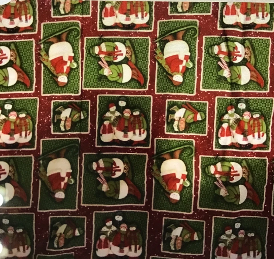 Debbie Mumm Skiing Snowman Squares  fabric  by the yard RARE - Image 1 of 1