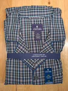 Stafford Nachtwäsche Herren Tie-Waist Pyjama Set Gr. XXL dunkel anthrazit blau kariert - Bild 1 von 5