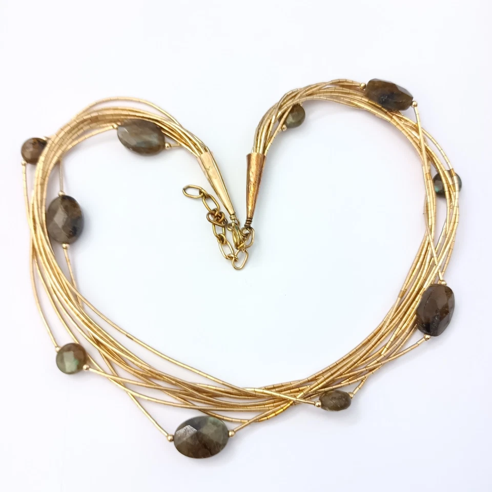 12K GF мульти бусы ожерелье золото заполненное лабрадорит камень винтажный слоистая жидкость - Изображение 1 из 4