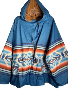 Women’s Hooded Poncho Coat Aztec South Western Fleece Blanket Style 3XL - Picture 1 of 19