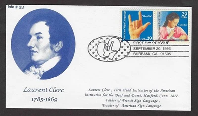 #2783-2784, 2784a  29c Laurent Clerc-Sign Language - Info FDC Pair w/ Info Sheet - Image 1 of 3