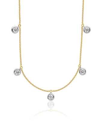 18K Solid Two Tone Gold Lab Diamond Stations Chain Necklace - Image 1 of 4