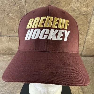 Vintage Brebeuf Jesuit Prep Hockey Flexfit Hat S/M Embroidered Maroon Yupoong - Изображение 1 из 4