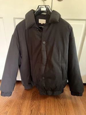 Yoko Sakamoto Black Feather Down Blouson Jacket Button Coat like Man-tle R0D3 - Image 1 of 4