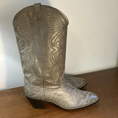 Vintage Acme Womens Western Boots 10 M Cowgirl Gray Cowboy Embroidered USA - Image 1 of 4