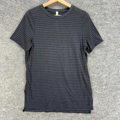 Camiseta Lululemon Mujer 8 Gris Rayas Cuello Redondo Manga Corta Algodón Elástico Foto 1 de 4
