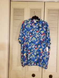 Neu mit Etikett kurzärmliges Button-Down-Hemd Hawaii tropischer Schlumpf Allover-Druck XXL - Bild 1 von 5