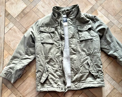 OshKosh B'gosh Jacket Boys 8 Green Sherpa Lined  Army Military Mock Neck - Image 1 of 4