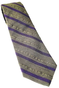 Brooks Brothers Krawatte Herren grau oliv lila diagonale Streifen gewebte Seide USA - Bild 1 von 6