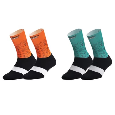 2Pairs Cycling Socks Riding Bicycle Bike Sports Ankle Socks XC MTB Green Orange - Image 1 of 4
