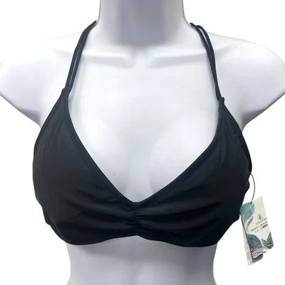 Volcom Women's Size Large Black Triangle Bikini Swim Top Simply Solid V-Neck NWT - Image 1 of 4