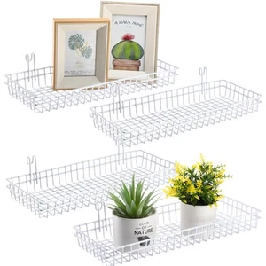 Blulu 4 Pcs Metal Grid Wall Baskets with Hooks Grid Wall Shelves Hanging Wire... - Picture 1 of 7