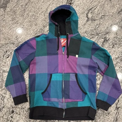 Sudadera con Capucha Vintage Es Skateboarding a Cuadros Cremallera Completa RARA Talla Grande #37 Foto 1 de 4