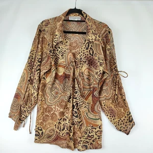 Camisa Dressbarn Mujer Talla 14 Marrón Paisley Estampado Animal Manga Larga - Imagen 1 de 6