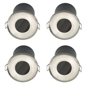 Set of 4 Brushed Steel GU10 Fire Rated IP65 Bathroom Recessed Ceiling Downlight - Picture 1 of 6