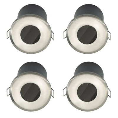 Set of 4 Brushed Steel GU10 Fire Rated IP65 Bathroom Recessed Ceiling Downlight - Image 1 of 4