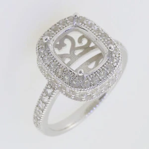Sterling Silver Semi Mount Ring Setting Cushion CU 10x8mm Halo Topaz - Picture 1 of 5
