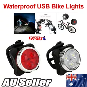 USB Rechargeable Bicycle Bike Lights IPX4 Waterproof Front Rear Tail Light Lamp - Picture 1 of 15