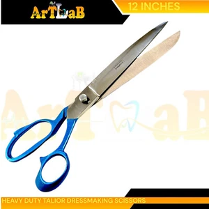 Long Upholstery Fabric Cutting Scissors Dressmaking Shears 12in, Blue Handle - Picture 1 of 8