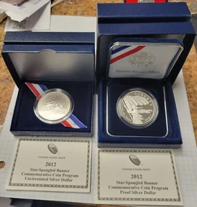 2012 P Star-Spangled Banner Silver Dollars. Uncirculated/Proof 2 Coins. - Picture 1 of 5