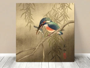 Stunning Classic Asian Art ~ Asian Kingfisher & Fish ~ CANVAS PRINT 12x12" - Imagen 1 de 1