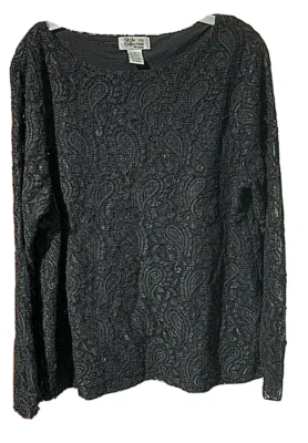 Blusa Style & Co Talla 1X Encaje Mangas Transparentes Usada en Excelente Condición Elegante Negra Top Foto 1 de 4